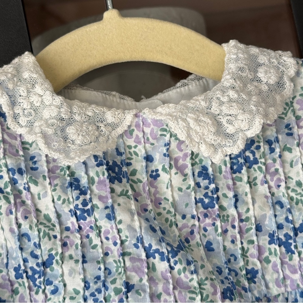 Vintage Laura Ashley dress set floral lace collar baby girl bloomers print puff - Picture 12 of 12